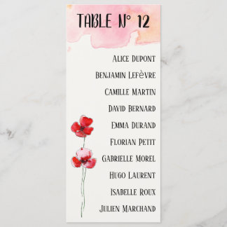 Plan de table "Coquelicots" メニュー
