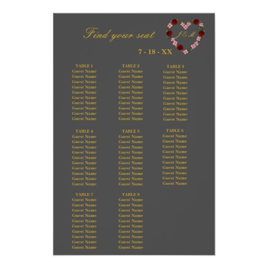 Plan de table de mariage gris 8 tables ポスター (正面)