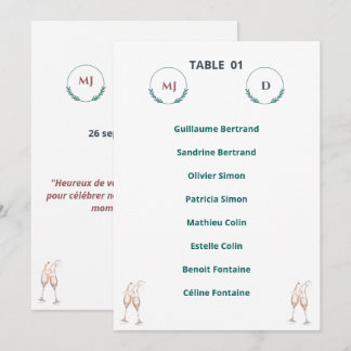 Plan de Table Individuel Chic – Harmony Journey 招待状