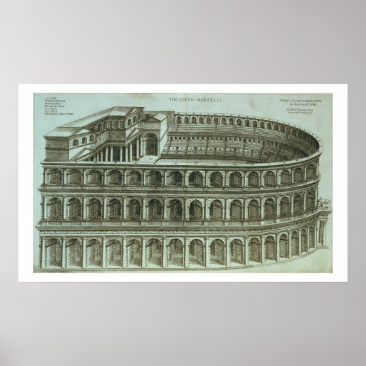 Plan of the Theater of Marcelus，ローマ， 1558 (engr) ポスター (正面)
