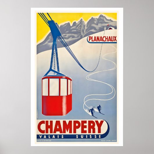 Planachaux Champéry Valais Switzerland Vintage Ski ポスター (正面)