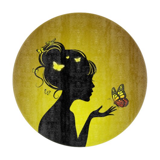 Planche À Découper La femme papillons jaunes カッティングボード (正面)