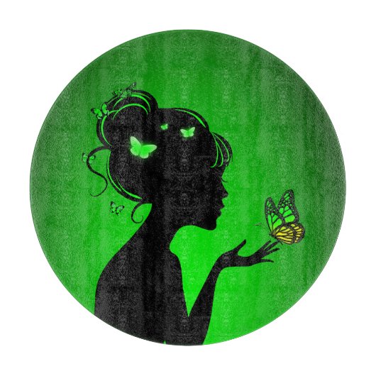 Planche À Découper La femme papillons verts カッティングボード (正面)