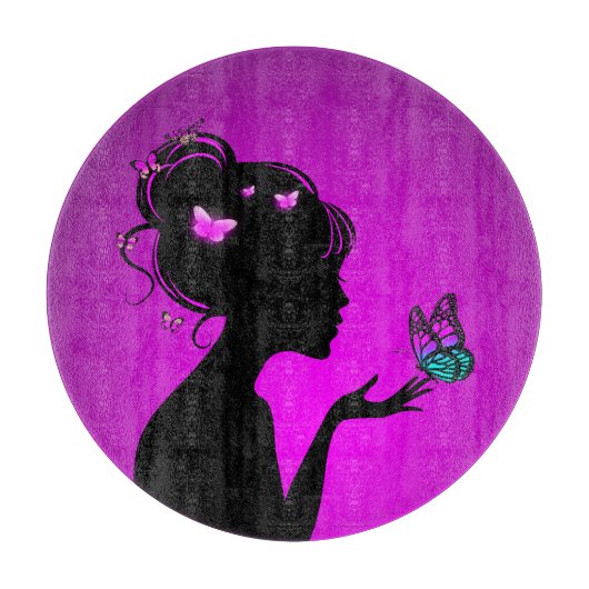 Planche À Découper La femme papillons violets カッティングボード (正面)