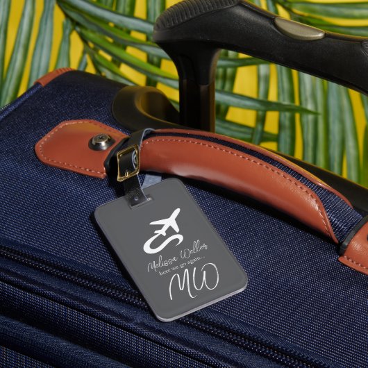 Plane (front side), World Map (back) グレー ラゲッジタグ (正面インサイチュ1)