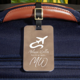 Plane (front side), World Map (back) old-brown ラゲッジタグ