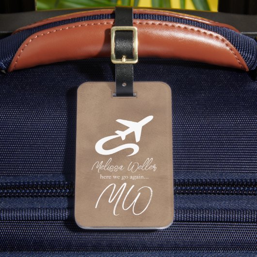 Plane (front side), World Map (back) old-brown ラゲッジタグ (正面インサイチュ2)
