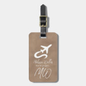Plane (front side), World Map (back) old-brown ラゲッジタグ (正面縦)