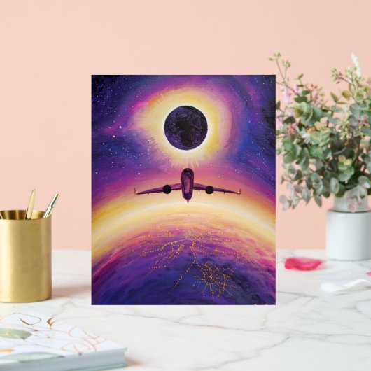 Plane in flight city and eclipse アクリルサイン (ウェディング)