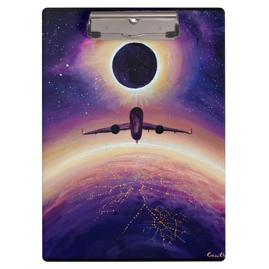 Plane in flight city and eclipse クリップボード (正面)