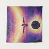 Plane in flight city and eclipse タペストリー (正面(横))