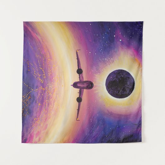 Plane in flight city and eclipse タペストリー (正面(横))