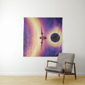 Plane in flight city and eclipse タペストリー (インサイチュ(横))