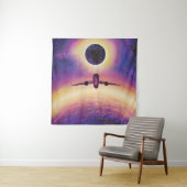 Plane in flight city and eclipse タペストリー (インサイチュ)