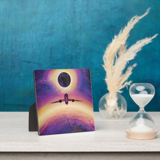 Plane in flight city and eclipse フォトプラーク (インサイチュ)