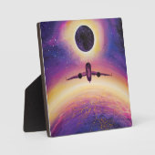 Plane in flight city and eclipse フォトプラーク (正面)