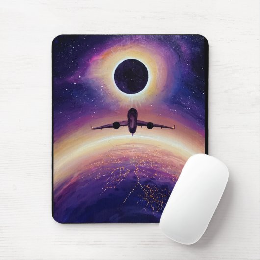 Plane in flight city and eclipse マウスパッド (マウス)