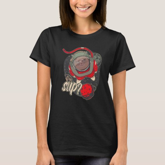Planet Astronaut Space Cat Kids Astrology Tシャツ (正面)