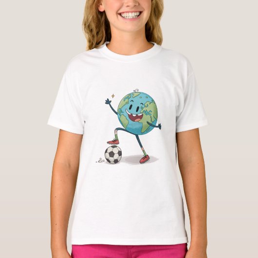 Planet Earth playing soccer Tシャツ (正面)
