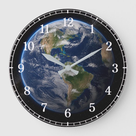 Planet Earth Wall Clock v2 — Space-Inspired Design ラージ壁時計 (正面)