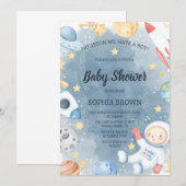 Planet Outer Space Baby Shower Invitation Boy 招待状 (正面/裏面)