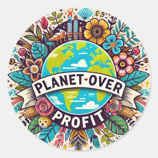Planet over Profitステッカー ラウンドシール (正面)