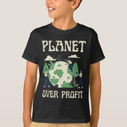 Planet Over Profit Climate Change Earth Day Glol W Tシャツ (正面)