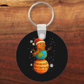 Planet Snowman Earth Saturn Christmas Holiday Art  キーホルダー (正面)