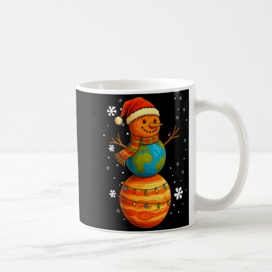 Planet Snowman Earth Saturn Christmas Holiday Art  コーヒーマグカップ (右)