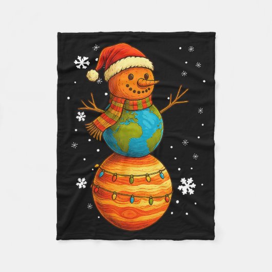 Planet Snowman Earth Saturn Christmas Holiday Art  フリースブランケット (正面)
