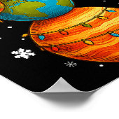 Planet Snowman Earth Saturn Christmas Holiday Art  ポスター (角)