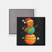 Planet Snowman Earth Saturn Christmas Holiday Art  マグネット (正面/裏面)