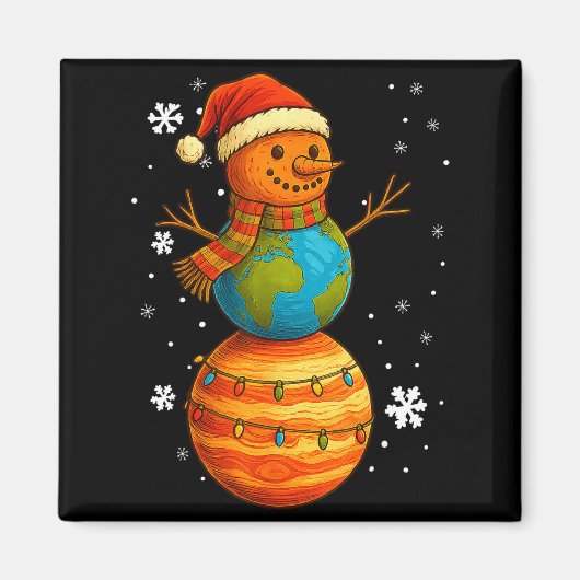 Planet Snowman Earth Saturn Christmas Holiday Art  マグネット (正面)