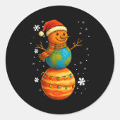 Planet Snowman Earth Saturn Christmas Holiday Art  ラウンドシール (正面)