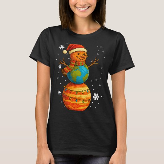 Planet Snowman Earth Saturn Christmas Holiday Art  Tシャツ (正面)