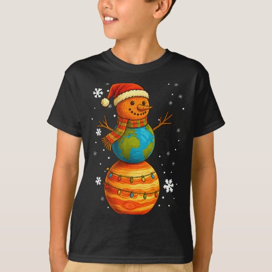 Planet Snowman Earth Saturn Christmas Holiday Art  Tシャツ (正面)
