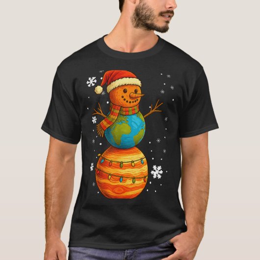 Planet Snowman Earth Saturn Christmas Holiday Art  Tシャツ (正面)