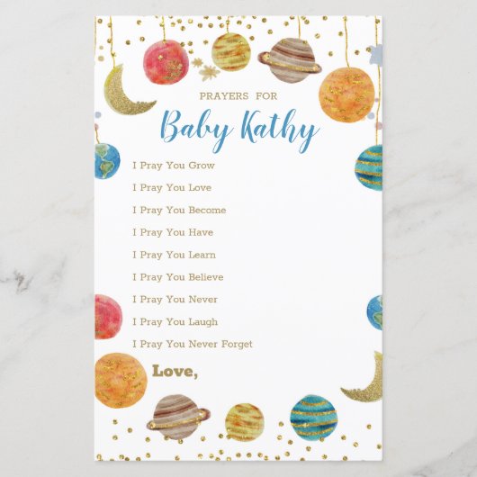 Planets Outer Spaceベビーシャワー祈りの言葉ベビー (正面)
