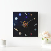 Planets/Outer Space スクエア壁時計 (ホーム)