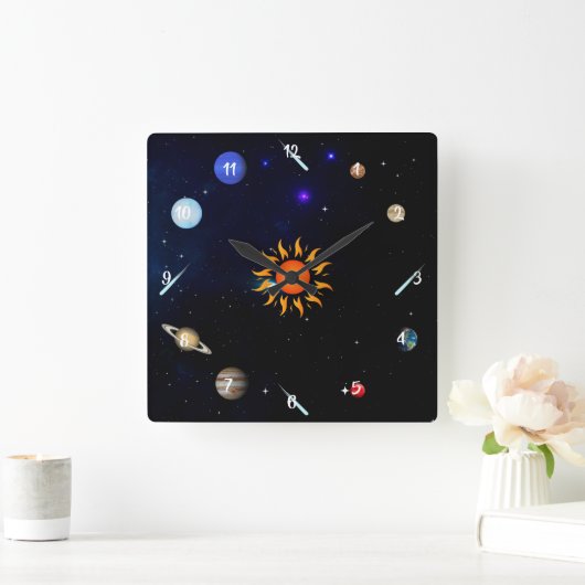 Planets/Outer Space スクエア壁時計 (ホーム)