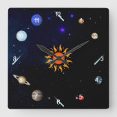 Planets/Outer Space スクエア壁時計 (正面)