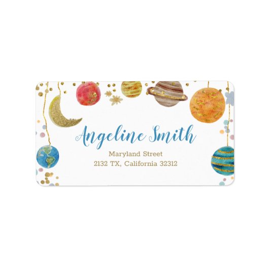 Planets Outer Space Baby Shower Address ラベル (正面)