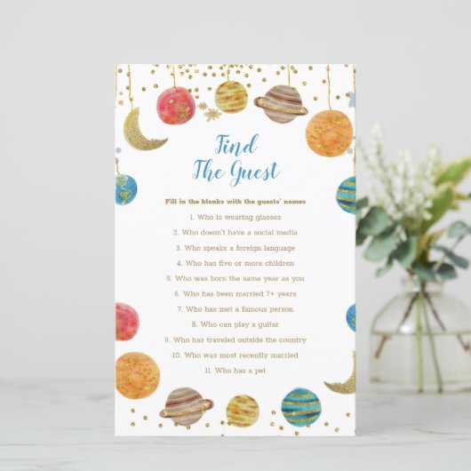 Planets Outer Space Baby Shower Find the Guest (スタンド正面)