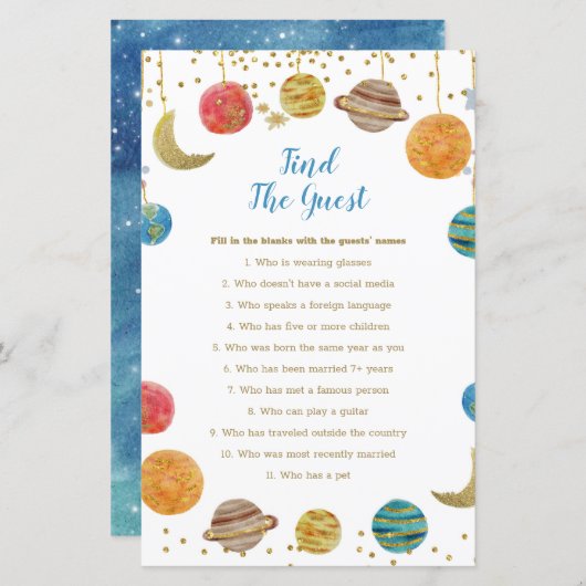 Planets Outer Space Baby Shower Find the Guest (正面/裏面)