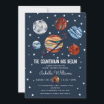 Planets Outer Space Boy Baby Shower 招待状<br><div class="desc">Watercolor planets outer space boy baby shower invitation. Customizable!</div>
