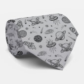 Planets rockets grey doodle space  ネクタイ (ロール)