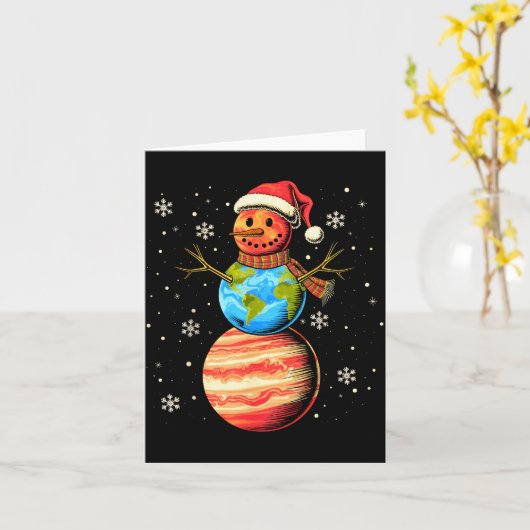Planets Snowman Space Funny Christmas Astronomy Fo カード (黄色い花)
