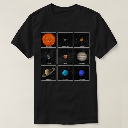 Planets & Sun In Solar System Cool Astronomy Tシャツ (デザイン正面)