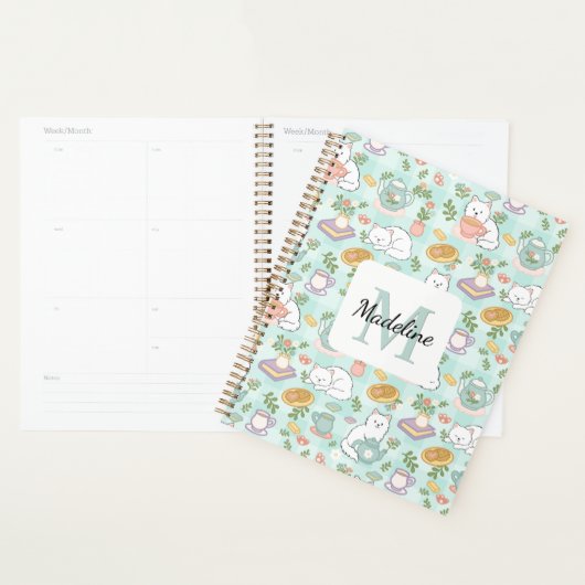 Planner Monogram Tea & Bookish Cats Green プランナー手帳 (ディスプレー)