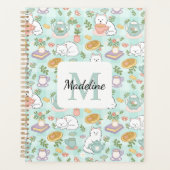 Planner Monogram Tea & Bookish Cats Green プランナー手帳 (正面)